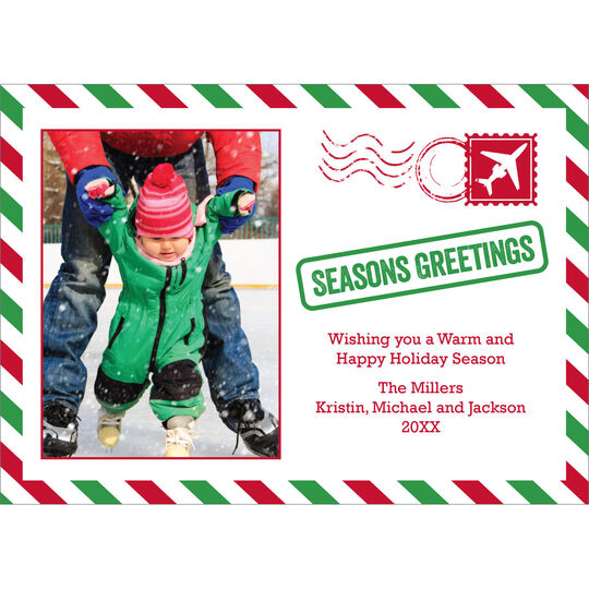 Red and Green Seasons Greetings Holiday Photo Cards